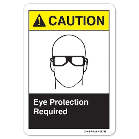 Signmission ANSI Caution Sign, Eye Protection Required, 14in X 10in Decal, 14" W, 10" H, Landscape OS-CS-D-1014-L-19757